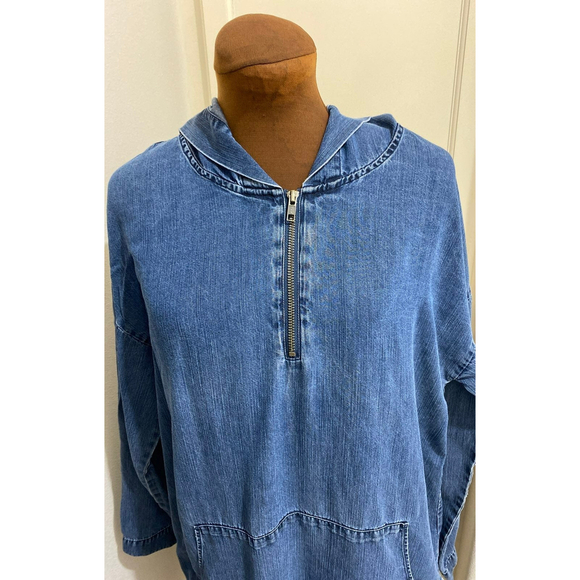 Soft Surroundings Blue Denim Hooded Tencel Shirt Women’s - Picture 2 of 7